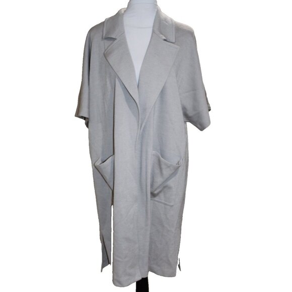 St.John santana knit gray long open front sweater jacket pockets USA Size 10 - Picture 1 of 7